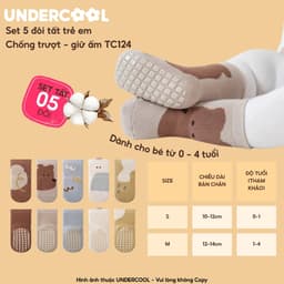 Set 5 đôi tất chống trượt cho bé tập đi họa tiết gấu UNDERCOOL combo 5 đôi Vớ trẻ em 0-4 tuổi giữ ấm co giãn TC124 5