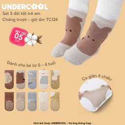 Set 5 đôi tất chống trượt cho bé tập đi họa tiết gấu UNDERCOOL combo 5 đôi Vớ trẻ em 0-4 tuổi giữ ấm co giãn TC124 6