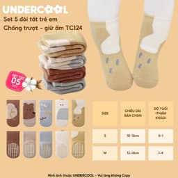 Set 5 đôi tất chống trượt cho bé tập đi họa tiết gấu UNDERCOOL combo 5 đôi Vớ trẻ em 0-4 tuổi giữ ấm co giãn TC124 8