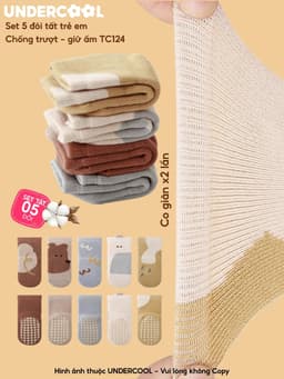 Set 5 đôi tất chống trượt cho bé tập đi họa tiết gấu UNDERCOOL combo 5 đôi Vớ trẻ em 0-4 tuổi giữ ấm co giãn TC124 18