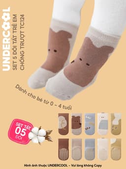 Set 5 đôi tất chống trượt cho bé tập đi họa tiết gấu UNDERCOOL combo 5 đôi Vớ trẻ em 0-4 tuổi giữ ấm co giãn TC124 13