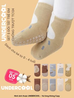 Set 5 đôi tất chống trượt cho bé tập đi họa tiết gấu UNDERCOOL combo 5 đôi Vớ trẻ em 0-4 tuổi giữ ấm co giãn TC124 12