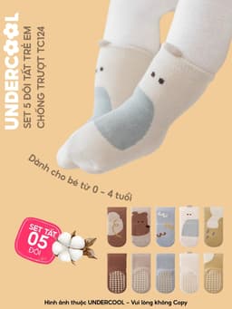 Set 5 đôi tất chống trượt cho bé tập đi họa tiết gấu UNDERCOOL combo 5 đôi Vớ trẻ em 0-4 tuổi giữ ấm co giãn TC124 14