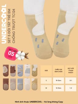 Set 5 đôi tất chống trượt cho bé tập đi họa tiết gấu UNDERCOOL combo 5 đôi Vớ trẻ em 0-4 tuổi giữ ấm co giãn TC124 17