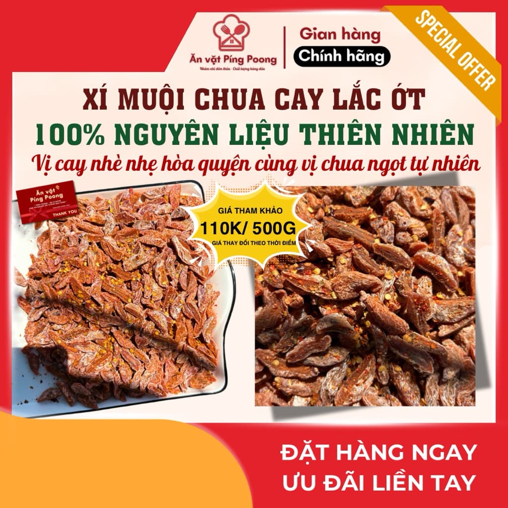 Xí Muội Lát Dày Chua Cay Xóc Ớt Lon 600G, Omai Không Hạt Chua Cay Đậm Vị Dùng Làm Qùa Biếu Tết