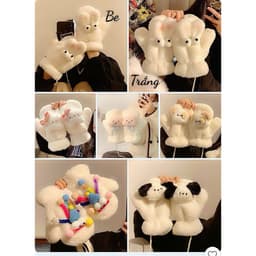 Găng tay bông lót lông giữ ấm Bao tay lông mịn kiểu dáng đáng yêu, ngộ nghĩnh cho nữ 2