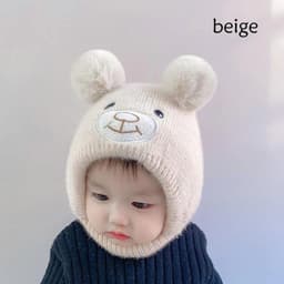 (6-36 tháng) Mũ Len Phủ Tai Mặt Gấu Cho Bé - Mũ Len Dệt Kim Kín Cổ Mềm Mại Dễ Thương  2