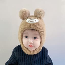 (6-36 tháng) Mũ Len Phủ Tai Mặt Gấu Cho Bé - Mũ Len Dệt Kim Kín Cổ Mềm Mại Dễ Thương  8