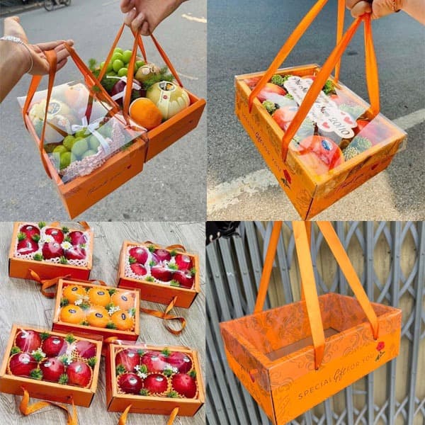 5 Hộp Nắp Mica Quai Xách Đựng Giỏ Hoa Quả, Đựng Giỏ Trái Cây (Đựng 2-3 kg Quả)