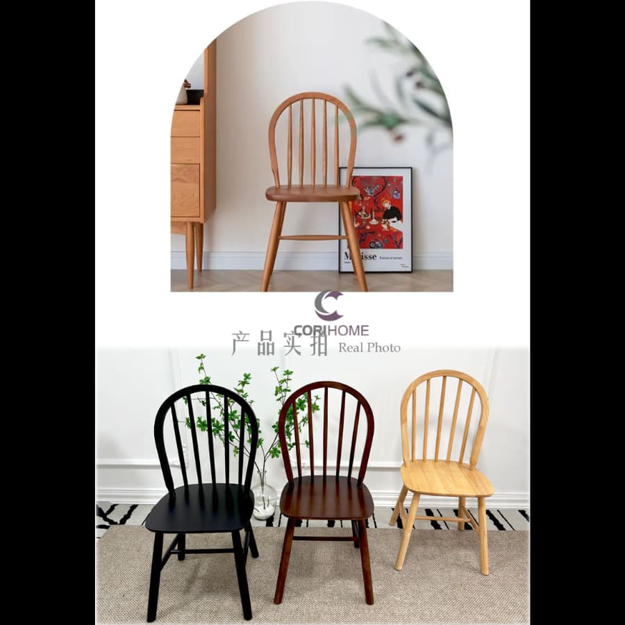 Ghế 6 Nan Tròn,Ghế Windsor CoRiHome , Ghế cổ, Ghế Đồng Quê, Ghế xưa, Ghế Tựa Lưng Uốn Cong Gỗ Cao Su