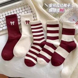 Sét 10 đôi tất nơ đỏ cổ cao kẻ ngang 2