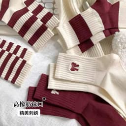 Sét 10 đôi tất nơ đỏ cổ cao kẻ ngang 7
