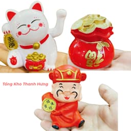[Mua Sỉ 100] Mèo Thần Tài và Ông Thần Tài, Hũ Vàng Nhựa, trang trí tráp Oản, trang trí tháp tài lộc 2