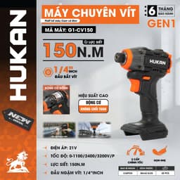 Máy chuyên vít có búa HUKAN G1-CV150, Lực siết 150Nm, 3 cấp chỉnh tốc motor đồng, Chân pin phổ thông 1