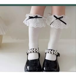 T71 Tất Gối Trẻ Em, Tất Ren Bé Gái Cổ Cao Phối Ren Nơ Xinh Xắn Phong Cách Công Chúa 2-6 tuổi 3