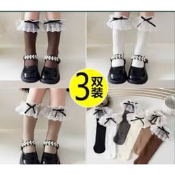 T71 Tất Gối Trẻ Em, Tất Ren Bé Gái Cổ Cao Phối Ren Nơ Xinh Xắn Phong Cách Công Chúa 2-6 tuổi 2