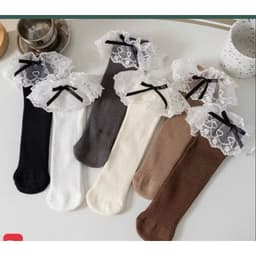 T71 Tất Gối Trẻ Em, Tất Ren Bé Gái Cổ Cao Phối Ren Nơ Xinh Xắn Phong Cách Công Chúa 2-6 tuổi 1