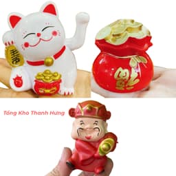 [Mua Sỉ 100] Mèo Thần Tài và Ông Thần Tài, Hũ Vàng Nhựa, trang trí tráp Oản, trang trí tháp tài lộc 1