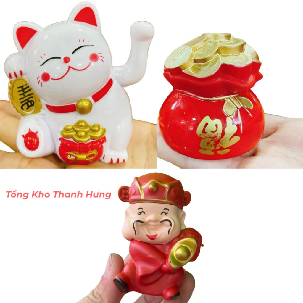 [Mua Sỉ 100] Mèo Thần Tài và Ông Thần Tài, Hũ Vàng Nhựa, trang trí tráp Oản, trang trí tháp tài lộc