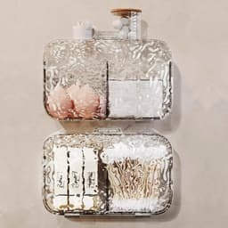 Hộp đựng bông tẩy trang 2 ngăn treo tường trong suốt vân sần STORAGE sang trọng decor phòng tắm (kèm miếng dán) 6