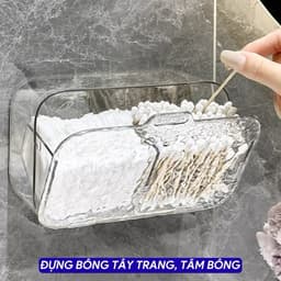 Hộp đựng bông tẩy trang 2 ngăn treo tường trong suốt vân sần STORAGE sang trọng decor phòng tắm (kèm miếng dán) 3