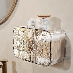 Hộp đựng bông tẩy trang 2 ngăn treo tường trong suốt vân sần STORAGE sang trọng decor phòng tắm (kèm miếng dán) 7