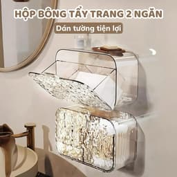 Hộp đựng bông tẩy trang 2 ngăn treo tường trong suốt vân sần STORAGE sang trọng decor phòng tắm (kèm miếng dán) 2