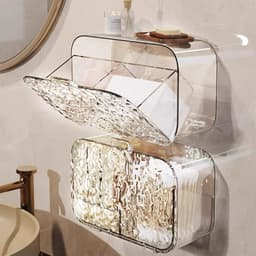 Hộp đựng bông tẩy trang 2 ngăn treo tường trong suốt vân sần STORAGE sang trọng decor phòng tắm (kèm miếng dán) 5