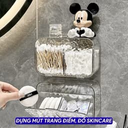 Hộp đựng bông tẩy trang 2 ngăn treo tường trong suốt vân sần STORAGE sang trọng decor phòng tắm (kèm miếng dán) 4