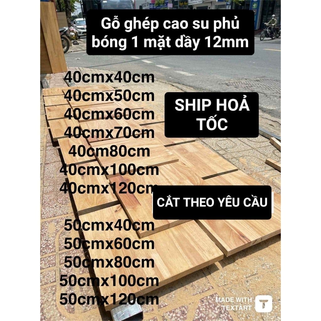 Ván Gỗ Ghép Cao su  dầy 12mm phủ bóng keo 1 mặt  giá rẻ . Dùng làm mặt bàn , kệ đựng đồ , tủ gỗ , .... CẮT THEO YÊU CẦU