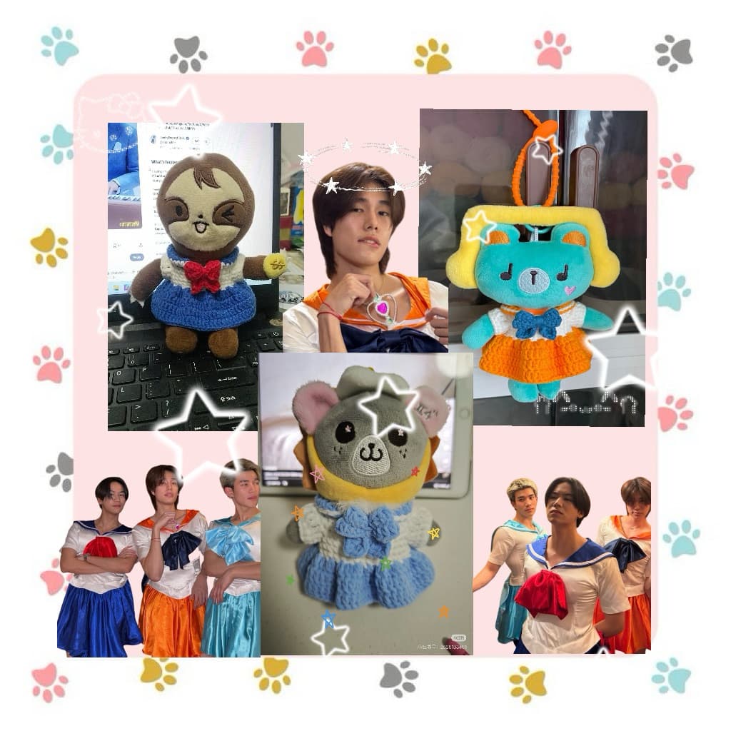 tlhh | Váy Sailor Moon handmade bằng len cheapmoment với Phuwin, Forth, Satang cho các bé linh vật chucheee GMMTV
