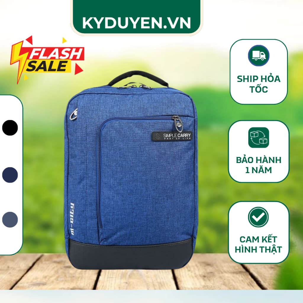 Balo Laptop Simple Carry M-City Chính Hãng, Balo Công Sở Chống Nước, Đựng Laptop 13 Inch, Màu Xanh Navy