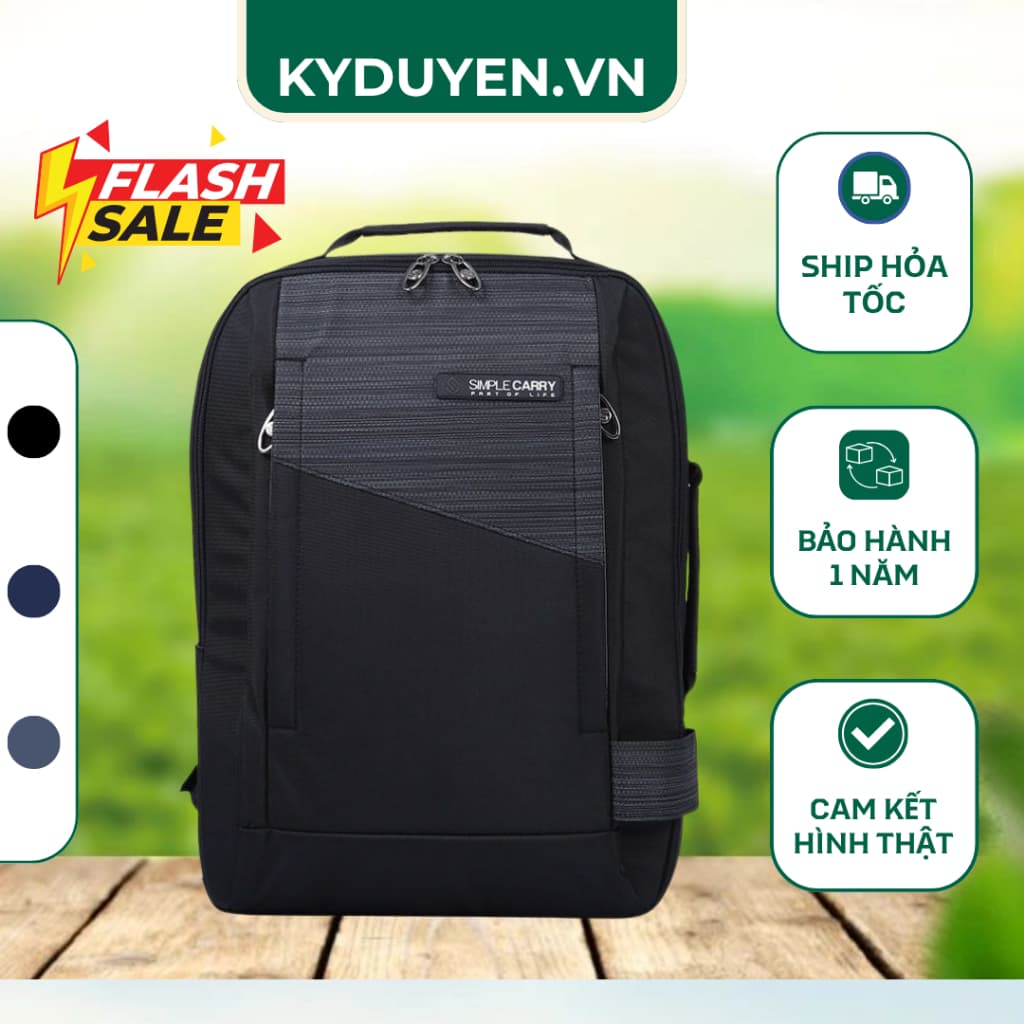 Balo Laptop Simple Carry P7 Chính Hãng, Balo Công Sở Chống Nước, Đựng Laptop 15.6 Inch, Màu Đen Phối Xám