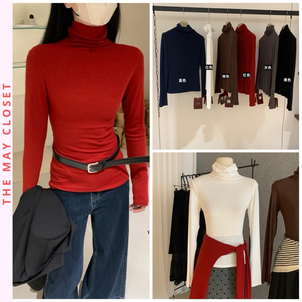 𝑨𝒏𝒏 𝑺𝒕𝒖𝒅𝒊𝒐 /𝐖𝐆𝐖𝐄/ Áo Thun Cổ Lọ Nữ WG.WE 7606, Áo Thun Cổ Cao Giữ Nhiệt Dài Tay Form Ôm Basic