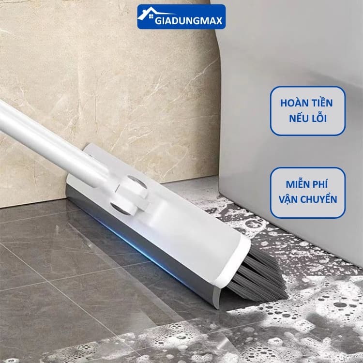 Cây Chà Sàn Nhà Tắm Thông Minh 2in1, Chổi Cọ Toilet Đầu Xoay 180 Độ Cán Dài Kèm Gạt Nước Siêu Sạch