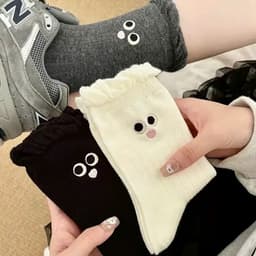 Set 10 Tất Vớ Nữ Cotton Cao Cổ Viền Bèo Họa Tiết Mặt Dễ Thương Phong Cách Hàn Quốc 1