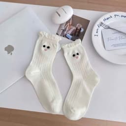 Set 10 Tất Vớ Nữ Cotton Cao Cổ Viền Bèo Họa Tiết Mặt Dễ Thương Phong Cách Hàn Quốc 3