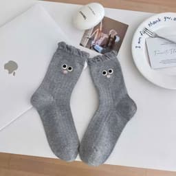 Set 10 Tất Vớ Nữ Cotton Cao Cổ Viền Bèo Họa Tiết Mặt Dễ Thương Phong Cách Hàn Quốc 5
