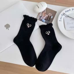 Set 10 Tất Vớ Nữ Cotton Cao Cổ Viền Bèo Họa Tiết Mặt Dễ Thương Phong Cách Hàn Quốc 6