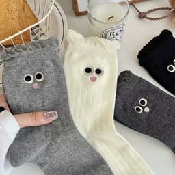 Set 10 Tất Vớ Nữ Cotton Cao Cổ Viền Bèo Họa Tiết Mặt Dễ Thương Phong Cách Hàn Quốc 7