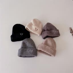 Mũ Đa Năng Chống Lạnh Chống Gió Bộ Trẻ Em Thêu Trái Tim Mùa Đông Beanie Khăn Bộ Bé Gái Bé Trai Dệt Kim Len Ấm 2