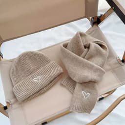 Mũ Đa Năng Chống Lạnh Chống Gió Bộ Trẻ Em Thêu Trái Tim Mùa Đông Beanie Khăn Bộ Bé Gái Bé Trai Dệt Kim Len Ấm 8
