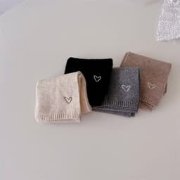 Mũ Đa Năng Chống Lạnh Chống Gió Bộ Trẻ Em Thêu Trái Tim Mùa Đông Beanie Khăn Bộ Bé Gái Bé Trai Dệt Kim Len Ấm 7