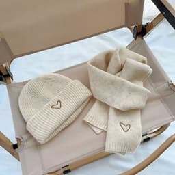 Mũ Đa Năng Chống Lạnh Chống Gió Bộ Trẻ Em Thêu Trái Tim Mùa Đông Beanie Khăn Bộ Bé Gái Bé Trai Dệt Kim Len Ấm 6