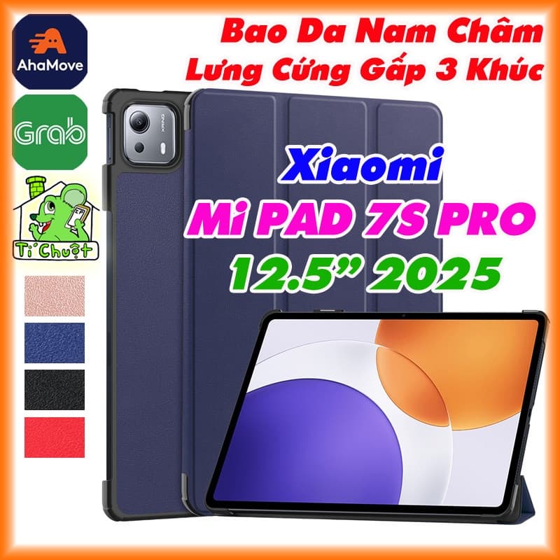 [Ảnh Thật] Bao Da MTB Xia0mi Mi PAD 7S PRO 12.5" 2025 Gấp 3 Khúc Lưng Cứng Có Nam Châm