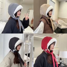 Mũ Bomber Nữ Lót Lông Cừu Siêu Mềm HOPI, Mũ Giữ Ấm Tai Mùa Đông Chống Gió Lạnh Thời Trang Hàn Quốc 3
