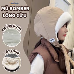 Mũ Bomber Nữ Lót Lông Cừu Siêu Mềm HOPI, Mũ Giữ Ấm Tai Mùa Đông Chống Gió Lạnh Thời Trang Hàn Quốc 1