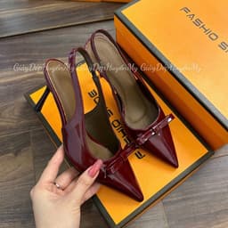 [ Giày Dép Huyền My ] Cao Gót 7p Mũi Nhọn Phối Nơ Full Hộp ( TA63 ) 5