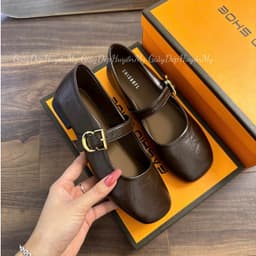 [ Giày Dép Huyền My ] Giày búp bê nữ da lì mềm quai ngang phối khuy cạnh hàng cao cấp full hộp ( LT46 ) 2