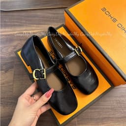 [ Giày Dép Huyền My ] Giày búp bê nữ da lì mềm quai ngang phối khuy cạnh hàng cao cấp full hộp ( LT46 ) 4